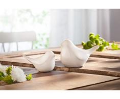 2er Set Deko Vögel Classic Bird aus Porzellan, Creme, Dekofigur, Dekovögel, Porzellanvögel