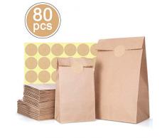 Braun Papiertüten, 80 Stück Kraftpapiertüten Enthält 2 Größen Papier Tüten für Geschenktüten Ostertüten Brot Belegte Brote Keks Süßigkeiten