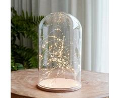Glasglocke 30cm mit 50er LED Micro Lichterkette warmweiß auf silbernen Draht Lights4fun