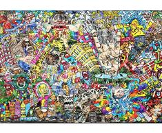 wandmotiv24 Fototapete Streetart Hand Menschen Häuser XL 350 x 245 cm - 7 Teile Fototapeten, Wandbild, Motivtapeten, Vlies-Tapeten Graffiti Bunt Kunst M5940