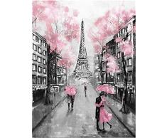 Ölgemälde zum Selbstkolorieren, Motiv: Romantisches Paris, mit Pinseln, 40,6 cm x 50,8 cm, als Dekoration oder Geschenkidee Frame