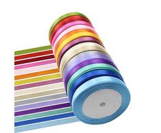 Meetory 16 Rollen 365m Satinband (1cm/10mm Breit), 22.86m/Rollen, bänder zum basteln, Geschenkband Geschenkbänder Satinbänder Ringelband Schleifenband Stoffband, 16 Farben