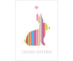 fioniony Osterkarte Frühlingsgrüße zu Ostern: Frohe Ostern Edle Ostergrußkarte Glückwunschkarte mit einem gestreiften grafischen Osterhase in vielen bunten Farben und Herz (Mit Umschlag) (8)
