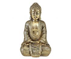 CasaJame Buddha - Figur Zen sitzend, Statue in groß zur Meditation, Feng Shui deko aus Kunstharz in Gold, 20 cm hoch
