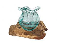 SAWA Glasvase Blumen-Vase Blume 17 cm auf Wurzelholz Treib-Holz Dekovase spezielle Glas-Vase Geschenk-Idee