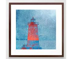 Fotografie Print Kunstdruck 12x12cm Leuchtturm rot blau maritim