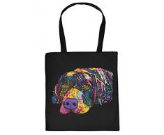 Labrador Motiv Stofftasche - Hunde Tasche : Savvy Labrador -- Hunderassen Neon Kunstdruck Baumwolltasche Farbe: schwarz