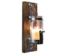 Pureday Wandkerzenhalter Wood rustikal Pinienholz Eisen Braun
