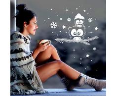 Fensterbild Eule Eulchen auf Zweig L 40x28cm Fensterdeko Fensterbilder Winter + Sterne & Schneeflocken selbstklebend für Kinder M2260 ilka parey wandtattoo-welt®