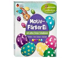 Heitmann Eierfarben Motiv-Färberei - 5 flüssige Eierfarben - mit Motiv-Schablonen - azofrei - Ostern - Ostereier bemalen, Ostereierfarbe