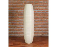 Leewadee Große Bodenvase für Dekozweige hohe Standvase Design Holzvase 112 cm, Mangoholz, Creme
