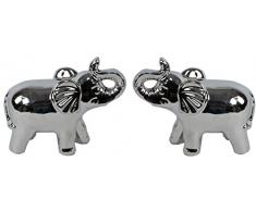 2 Set Silber Elefanten - 16cm - Elegant Elefant Figur Dekofigur Keramik