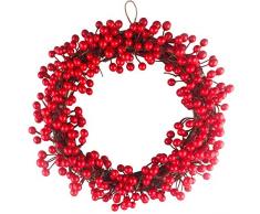 LIGHTOP Beeren-Dekorativer Kranz 35cm Herbstkranz Rote Fruchtgirlande Dekokranz Beeren Kranz rot Türkranz Tischkranz Herbst Winter Strohblumen Wandkranz Kranz Handarbeit