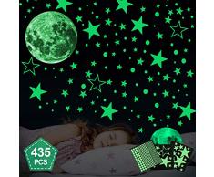 Hoiny Leuchtsticker Wandtattoo 435 Stück Sternenhimmel Leuchtsterne selbstklebend,Mond Wanddeko Aufkleber,fluoreszierende Leuchtsterne Punkten für Kinderzimmer，Baby, Kinder oder Schlafzimmer