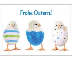 3 Stück Doppelkarte mit Kuvert, Karte, Grußkarte, Osterkarte, Frohe Ostern lustige Küken, Ostereier