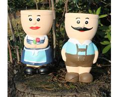 2 Stück Blumentopf Figur Resi und Sepp aus Keramik Kräutertopf Übertopf für Blumen Pflanztopf