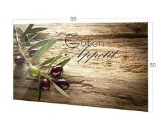 GRAZDesign 200117_80x50_SP Spritzschutz Glas für Küche/Herd | Bild-Motiv Olivenzweig mit Schrift | Küchenrückwand Küchenspiegel Glasrückwand (80x50cm)