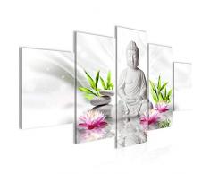 Bilder Buddha Feng Shui Wandbild 200 x 100 cm Vlies - Leinwand Bild XXL Format Wandbilder Wohnzimmer Wohnung Deko Kunstdrucke Grün 5 Teilig - MADE IN GERMANY - Fertig zum Aufhängen 011651c