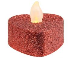 MACOSA NO88164 4er Set LED Teelicht Herz | Rot Glitzer | Hochzeits-Dekoration | inkl. Batterie | Warm-Weiß | LED Kerzen | Tisch-Deko | Romantik