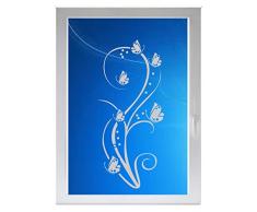 INDIGOS UG -Wohnzimmer Blumenornament Blüten - Farbe: silberfein satiniert - 60x27 cm - Sichtschutzfolie - Fensterfolie - Glasdekorfolie - für die Küche, Wohnzimmer Blumenornament Blüten ans Fenster