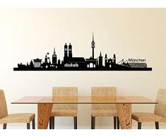 Wandaro Wandtattoo Skyline München I schwarz (BxH) 140 x 39 cm I Wohnzimmer Städte der Welt selbstklebend Aufkleber Wandsticker Wandaufkleber Sticker W3290