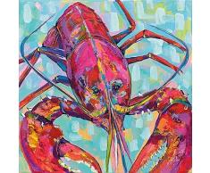 Rahmen-Kunst Keilrahmen-Bild – Jeanette Vertentes: Lilly Lobster III Leinwandbild Hummer Meeres-Tiere Küche modern rot