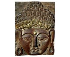 Schönes Buddha Relief Gold Maske Holz Wandbild Bali Asien Feng Shui Rel27