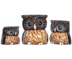 Deko-Eule Lilu aus Holz im 3er-Set, Bauchige Eule aus Holz
