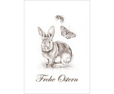 Osterkarte Frühlingsgrüße zu Ostern: Frohe Ostern Edle Ostergrußkarte Glückwunschkarte mit Einer Geschenkschleife, Osterhasen, Biene und Schmetterling als Zeichnung in Braun (Mit Umschlag) (8)