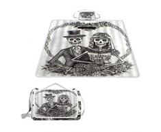 XINGAKA Picknickdecke，Süßer Schädelliebhaber Halloween Hochzeitsskelett Braut und Bräutigam Glücklich lächelnd mit Herz Bild Romantik，Outdoor Stranddecke wasserdichte sanddichte tolle Picknick Matte