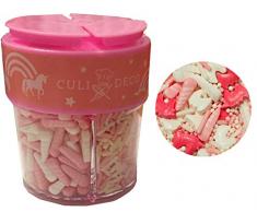 Sprinkles, Streudeko, Streudekoration, Zuckerstreusel für Muffins, Cupcakes oder Tortendekoration - Motiv Einhorn - Einhornu, Horn, Perlen und Zuckerstreusel, Dose mit 90 g Inhalt