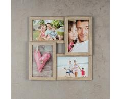 levandeo Bilderrahmen Collage B x H: 28x28cm 4 Fotos 10x15 Eiche gekälkt MDF Holz fertig montiert Glas