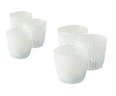 Unbekannt 6 x Windlicht Patty weiß Höhe 7-9 cm mit Muster für Teelichter Tischdeko Teelichthalter Romantisch