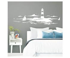 Grandora Skyline Küstenlandschaft Leuchtturm I weiß 120 x 42 cm I Bad Wohnzimmer Schlafzimmer Aufkleber Wandaufkleber Wandsticker Modern W974