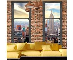 murando - Fototapete Fenster nach New York 350x256 cm - Vlies Tapete - Moderne Wanddeko - Design Tapete - Wandtapete - Wand Dekoration - New York Stadt City Skyline View Manhattan Himmel Fenster Steine Ziegel USA c-A-0066-a-c