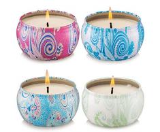 Onlywax Duftkerzen, natürliches Sojawachs, Aromatherapie Geschenkset, Rose, Lavendel, Vanille, Zitronengras, 4 Stück