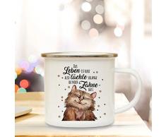 ilka parey wandtattoo-welt Emaillebecher Becher Tasse Camping mit Katze Kater & Spruch lächle Solange du Zähne hast Kaffeetasse Geschenk Spruchbecher eb317