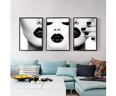 zszy Frauen mit schwarzen sexy Lippen Poster und Drucke Moderne Fotografie Wandbilder für Wohnzimmer Home Decoration Gemälde-40x60cmx3 Stück kein Rahmen