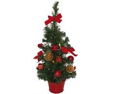 matches21 Kleiner Weihnachtsbaum mit Lichterkette & Deko Tannenbaum 45 cm LEDs warmweiß beleuchtet & rot geschmückt/fertig dekoriert Weihnachtsbäumchen batteriebetrieben