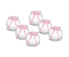 casa-vetro 12 x Kleine Deko-Vase Schleife Weiss oder rosa Teelichtgläser Tisch-vasen Dekoration Windlicht Teelicht-Gläser Hochzeit Party Set Flasche Glas klar (12 x Rosa Schleife)