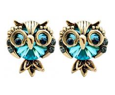 Klassischer Eulen-Legierungs-Kristall-Tau-Bolzen-Ohrring Blau 3/7-Zollx1/2-Zoll