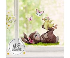 ilka parey wandtattoo-welt Fensterbild Hase mit Entchen & Schmetterlinge -WIEDERVERWENDBAR- Fensterdeko Fensterbilder Frühlingsdeko Ostern Osterdeko bf33