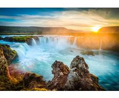 XXL Poster 100 x 70cm (S-836) Imposante Godafoss Wasserfälle in Island im Sonnenuntergang (Lieferung gerollt!)