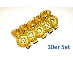 Naturdeko24 Baumkerzenhalter 10er Set klassisch Gold mit Clip & Tropfschutz für Standard 15mm Kerzen