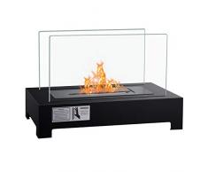 GOPLUS Ethanol Kamin, Tischkamin für Bio Ethanol, Tragbarer Kaminofen, Biokamin aus Edelstahl und Temperglas, Dekofeuer, mit 1,5 L Brennkammer und Unterlage, für Tisch, mit Löschhilfe und Trichter