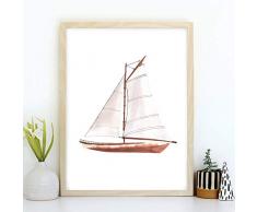 Din A4 Kunstdruck ungerahmt Segelboot Boot Maritim Meer Badezimmer Aquarell Schiff Druck Poster Bild