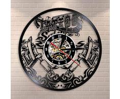 CVG Tattoo Studio Wandschild Tattoo Salon Vinyl Schallplatte Wand Clcok Tattoo Shop Tattoo Maschine Wandkunst Dekor Hipster Männer Geschenkidee