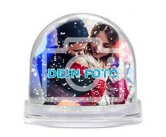 Schneekugel mit eigenem Foto gestalten (Glitzerkugelkugel mit individuellem Bild Bedruckt; per Thermo-Sublimationsdruck, aus Acrylglas, Valentinstag) (weiße Schneeflocken)