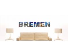 Wandtattoo farbige Wandschrift Städtename Bremen mit Sehenswürdigkeiten 80 x 12 cm Länge