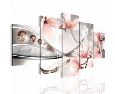 Runa Art Bilder Blumen Magnolien Wandbild 200 x 100 cm Vlies - Leinwand Bild XXL Format Wandbilder Wohnzimmer Wohnung Deko Kunstdrucke Rosa 5 Teilig - Made IN Germany - Fertig zum Aufhängen 207251a
